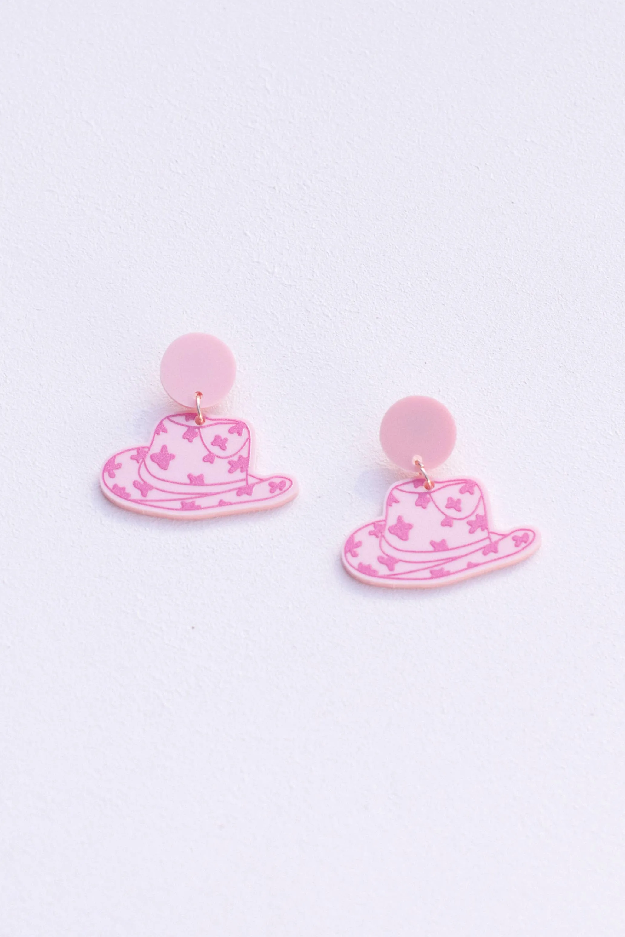 Western Pink Cowboy Hat Earrings