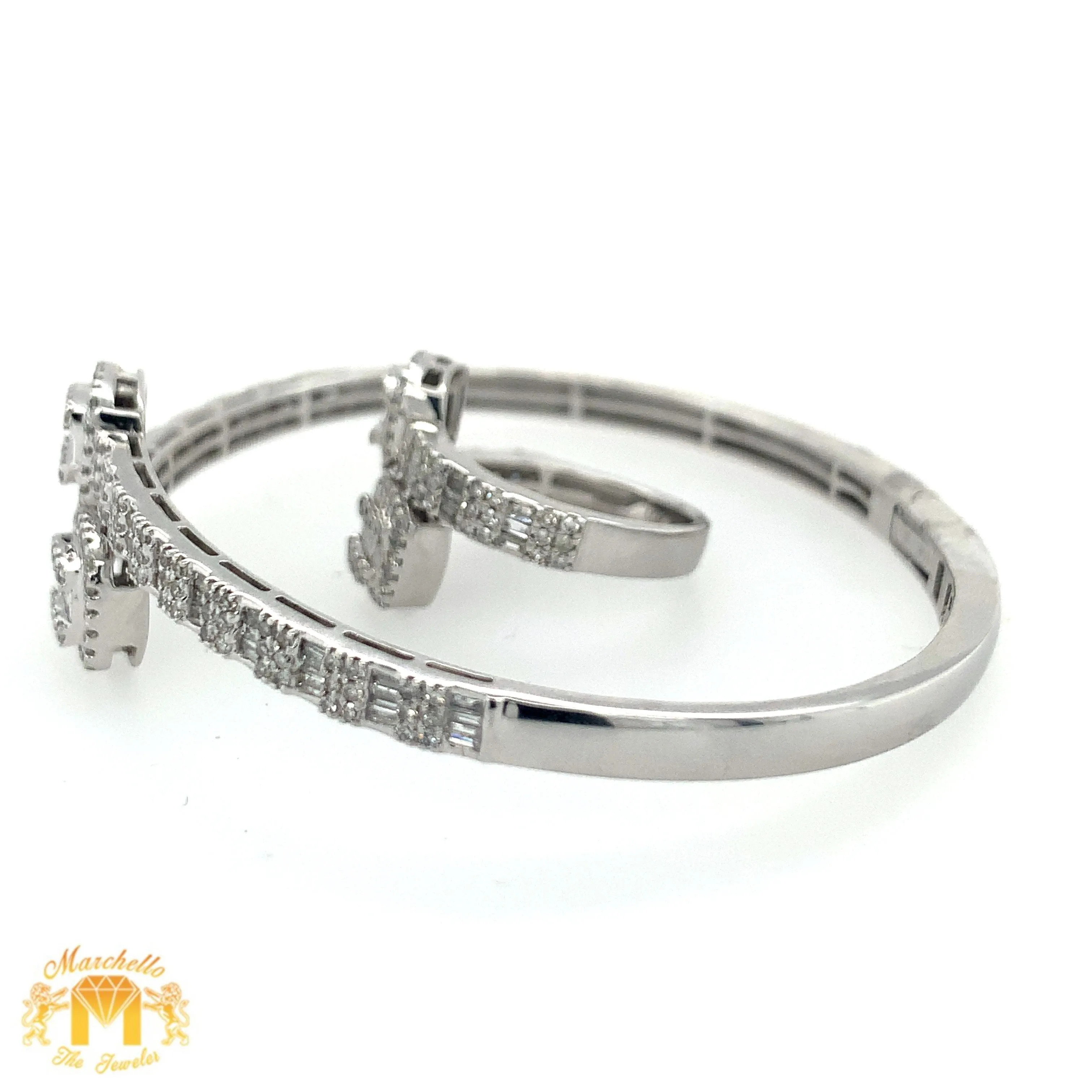 White Gold and Diamond Twin Squares Cuff Bracelet and Ring Set