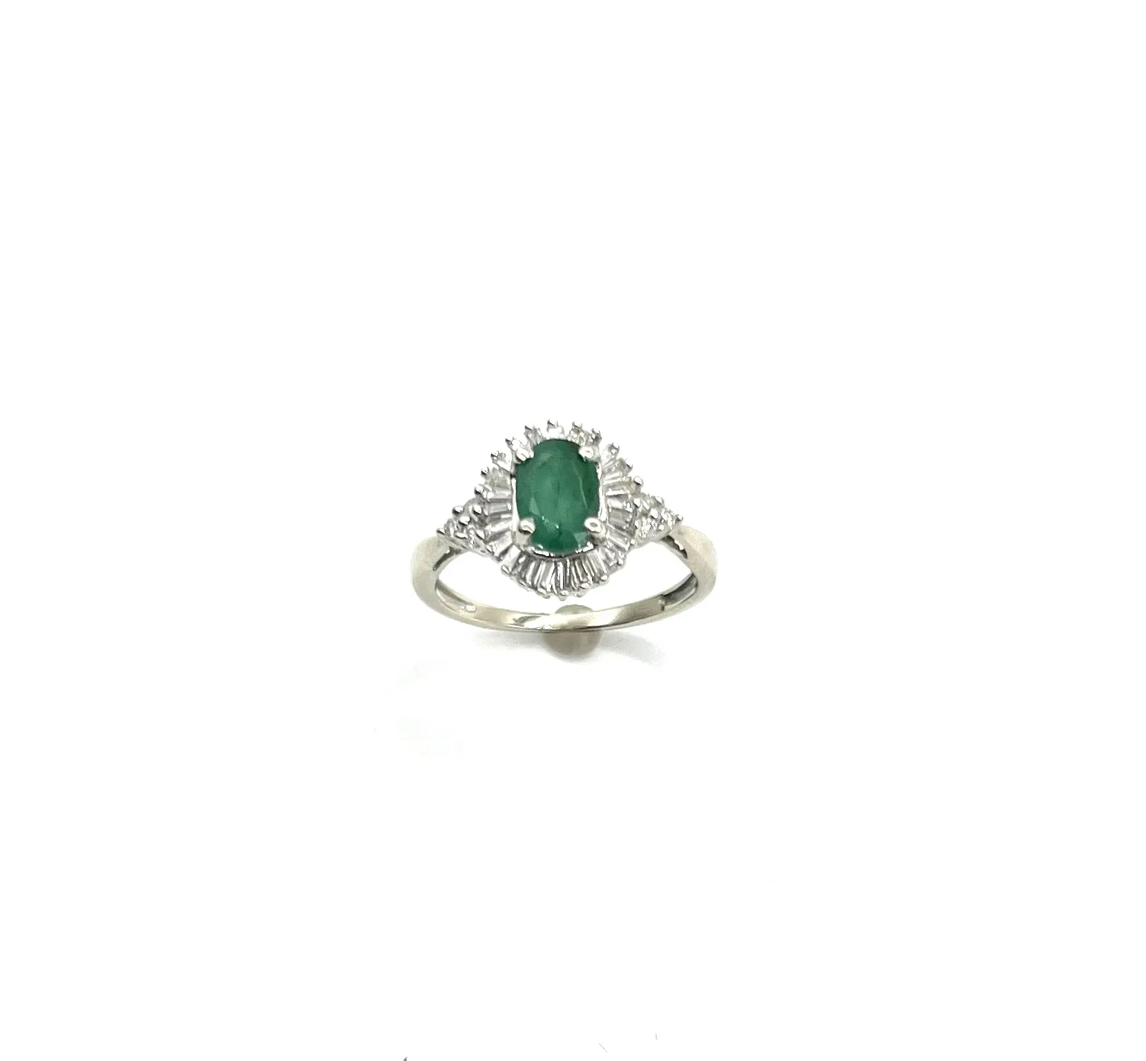 White Gold Emerald and Diamond Ring