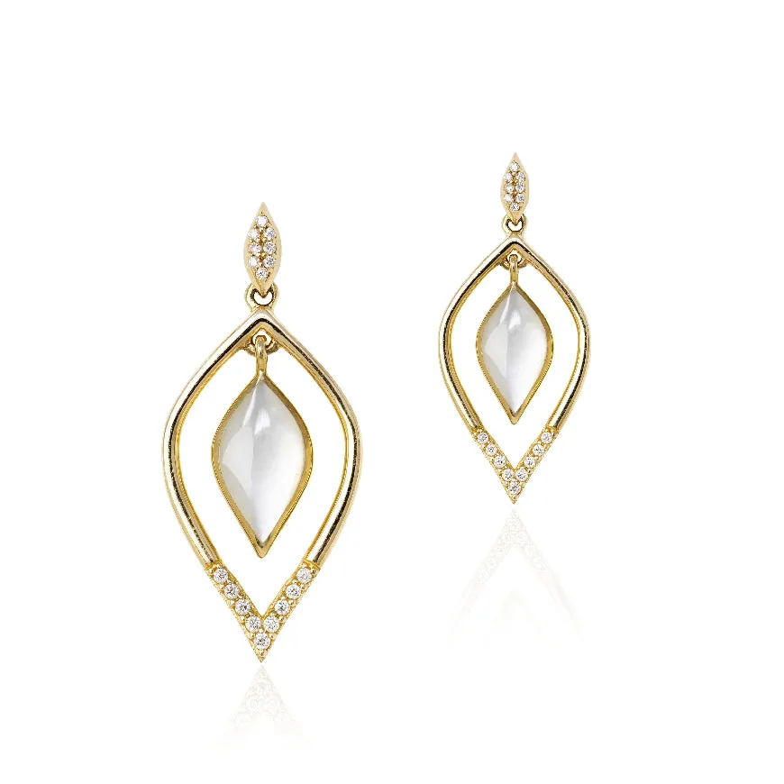 White Mother Of Pearl and Diamond Drop Earrings