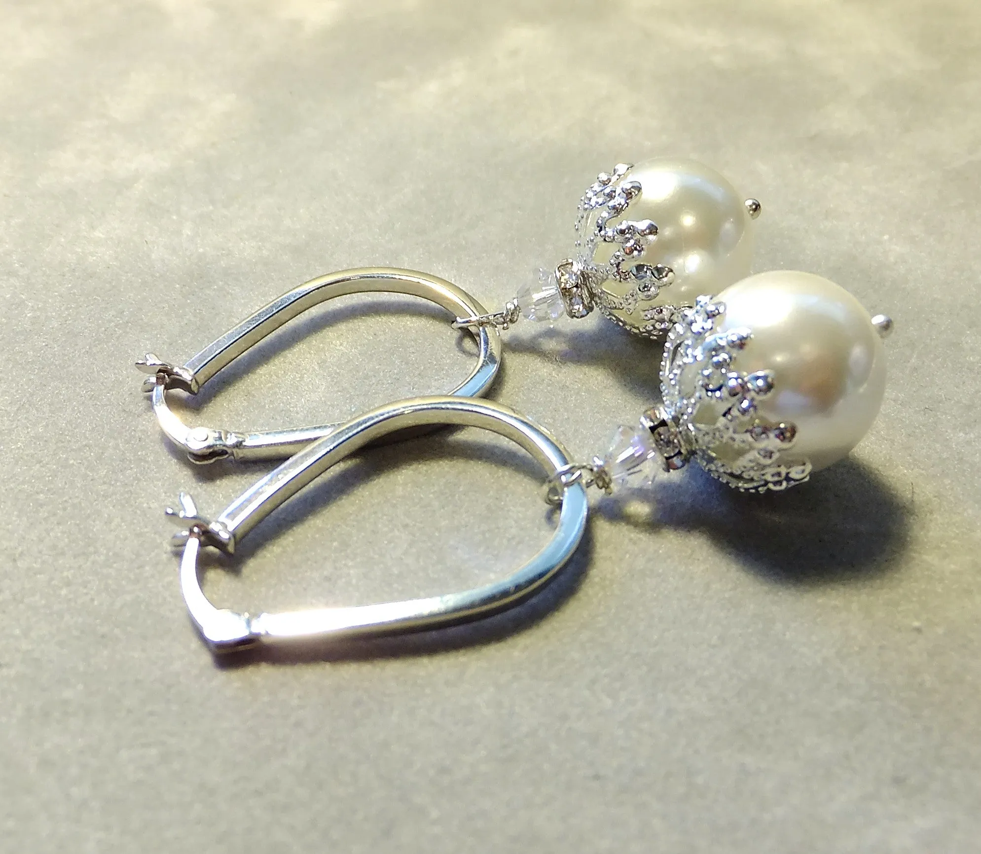 White Mother of Pearl and Sterling Silver Drop Earrings