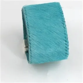 Wide Pony Leather Cuff Bracelet Hair-on Turquoise