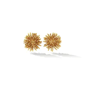 Yellow Gold Fur Stud Earrings with White Diamonds