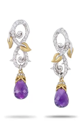 Zen Garden Vine and Leaf Earrings - Diamond & Amethyst 50% non-refundable deposit